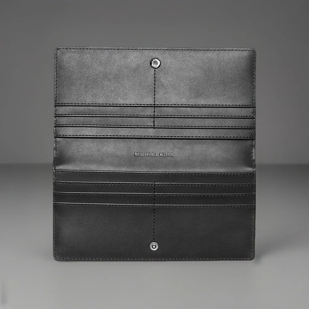 NWT Michael Kors Carson Large Patent Crocodile Embossed Wallet In Black - Picture 2 of 7